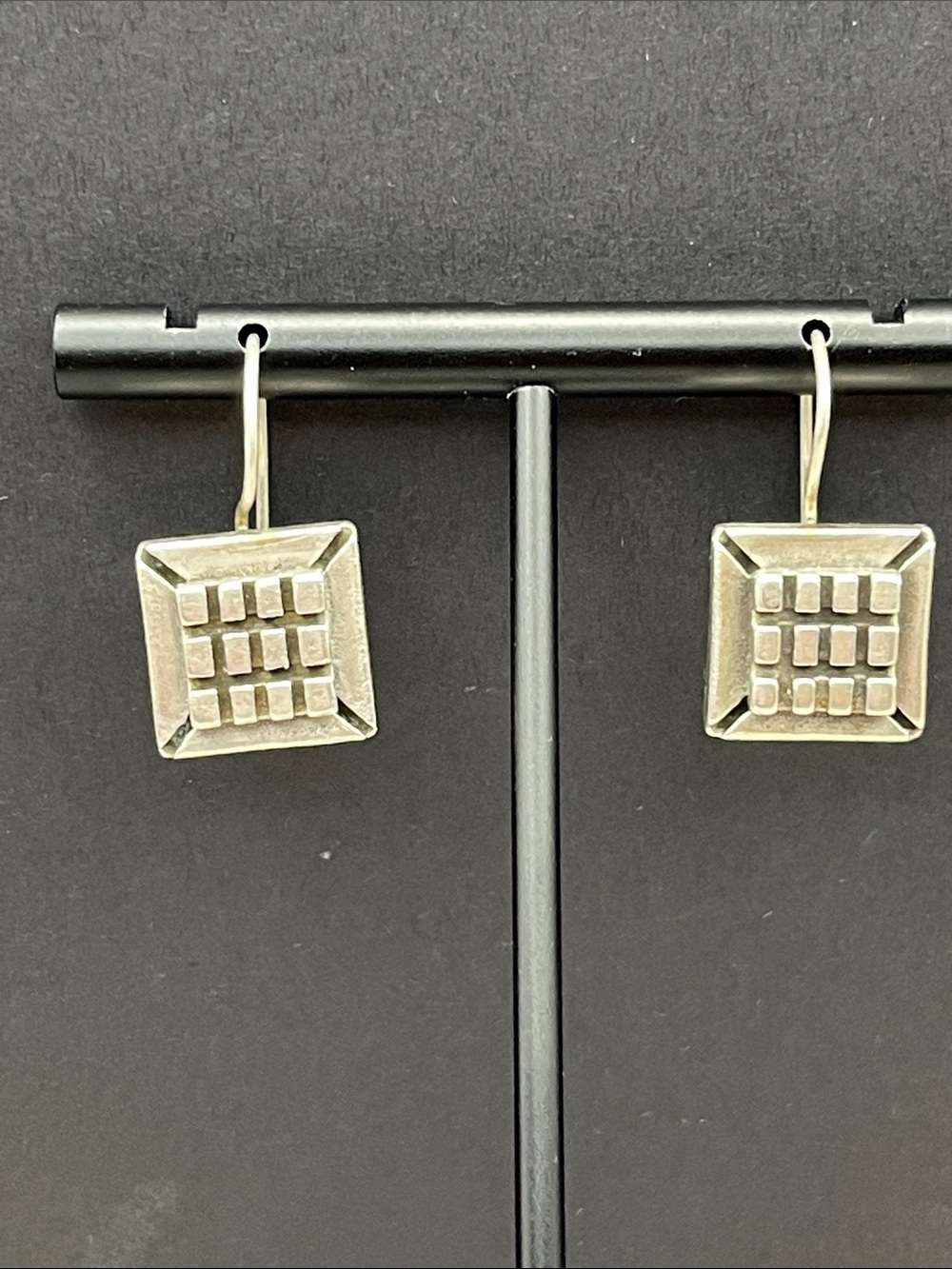 Allison Stern Sterling Silver drop Earrings grid pattern